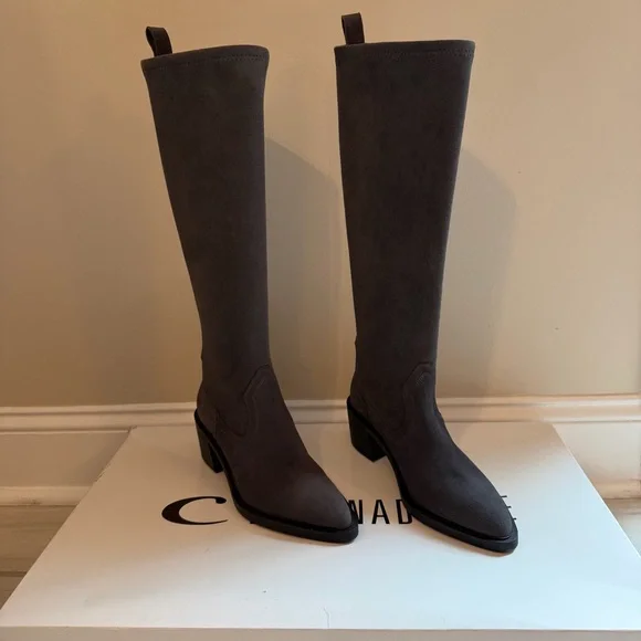 $598 La Canadienne Paton Western Boot Waterproof Suede Knee High Grey Heel 35.5 - Picture 8 of 16